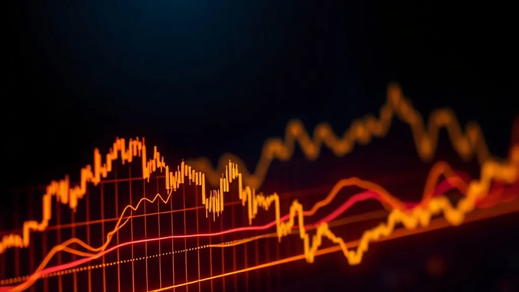 Abstract financial data visualization, glowing digital lines